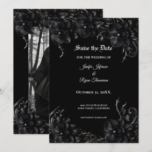 Faire-part Élégante Orchidée noire gothique mariage, sauvez l