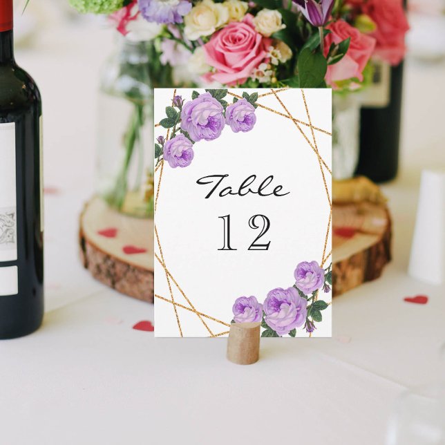 Faire-part Elégante Parties scintillant d'or Geo Purple Flora (Créateur téléchargé)