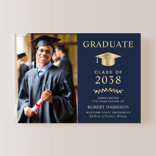 Faire-part Élégante Photo Blue Gold Foil College Graduation