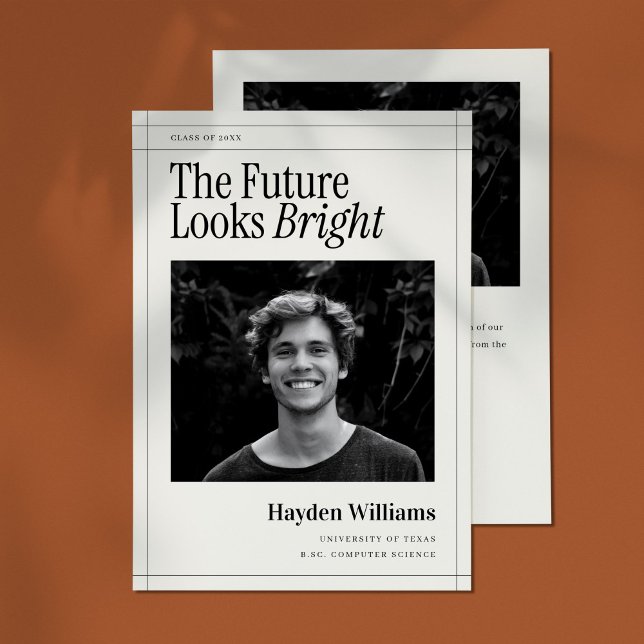 Faire-part Élégante photo de la graduation du journal (elegant newspaper graduation photo announcement with 80s editorial designs style.)