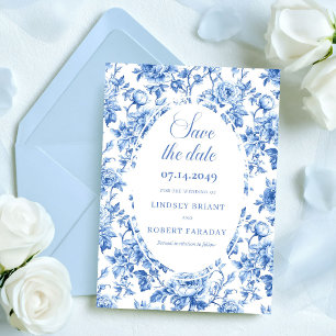 Faire-part Élégante voiture de mariage bleu roi toile "save t