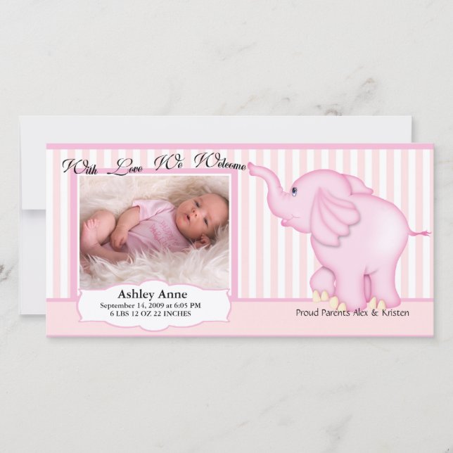 Faire-part Elephant Sweet Baby Girl Birth (Devant)