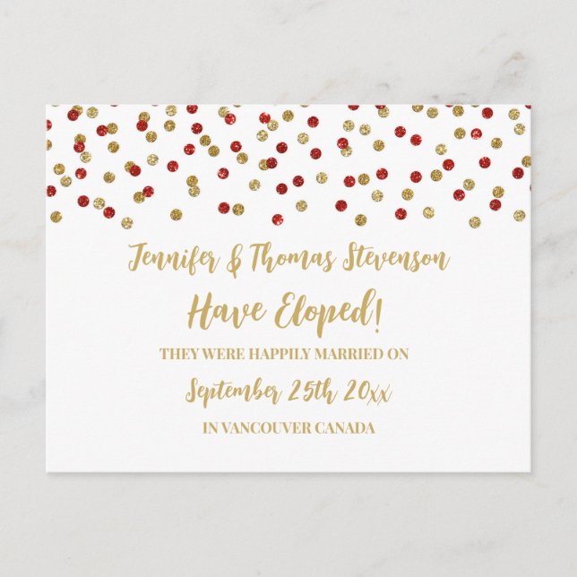 Faire-part Elopement Confetti Gold Rouge (Devant)