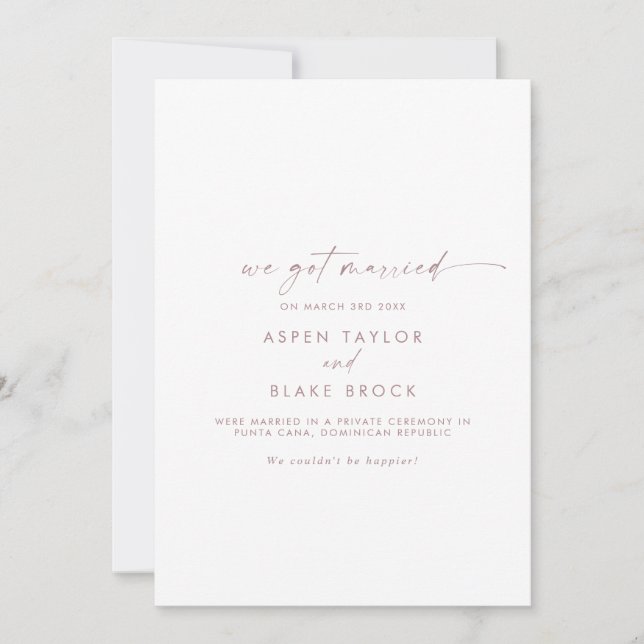 Faire-part Elopement Rose Gold Script moderne (Devant)