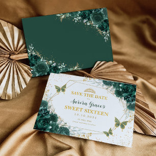 Faire-part Emerald Green Floral Sweet sixteen Enregistrer la