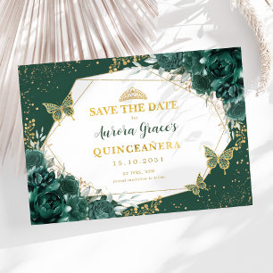 Faire-part Emerald Green Gold Quinceanera Enregistrer la date