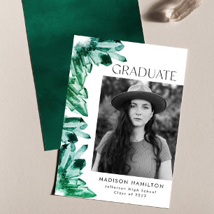 Faire-part Émeraude Vert aquarelle Cristal Photo Graduation
