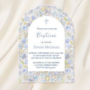Faire-part en acrylic baptême bleu marguerite