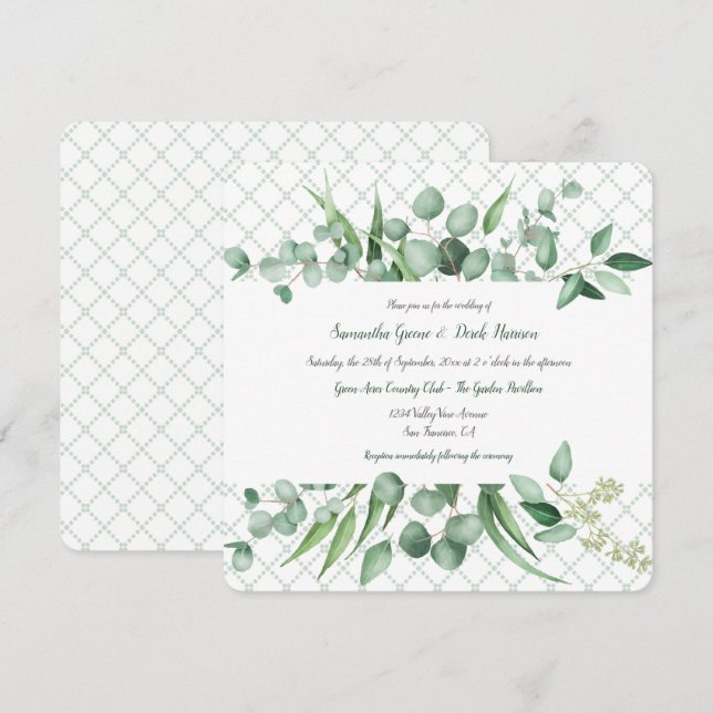 Faire-part en treillis de Eucalyptus Envy Botanica (Devant / Derrière)