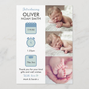 Faire-part Enfant garçon faire-part/carte de remerciements