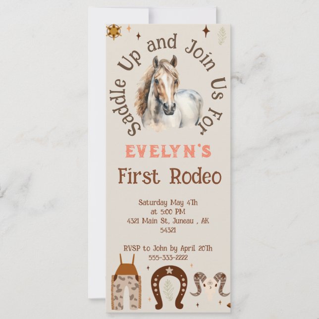 Faire-part Enfants Rodeo Cowboy Rustique Ouest (Devant)