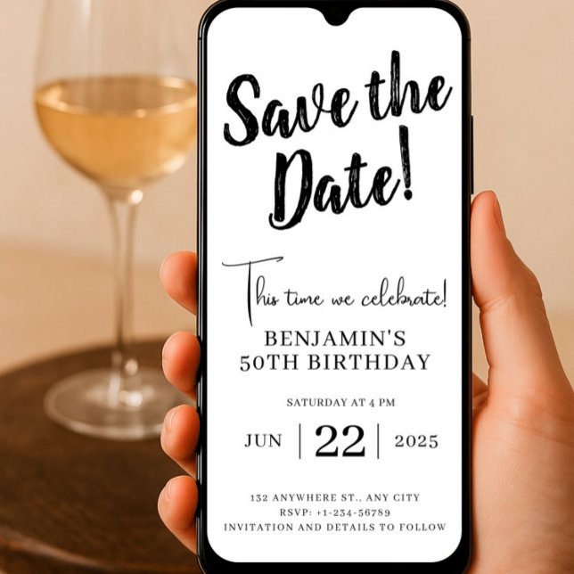Faire-part Enregistrer La Date 50Anniversaire Téléphone Invit ( Save The Date 50 Birthday, Electronic Save The Date, Birthday Invitation, Unique Editable Bday)