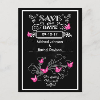 Faire-part Enregistrer la date Carte postale Papillons rose V