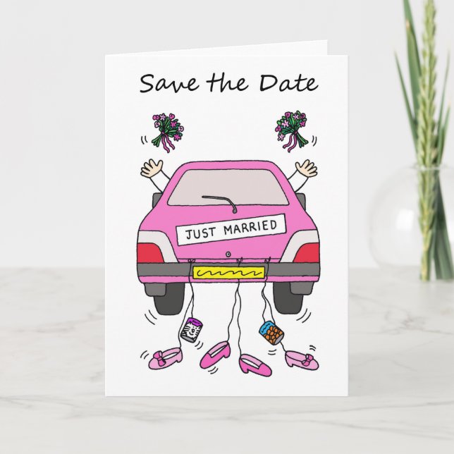 Faire-part Enregistrer la voiture de dessin animé Mariage les (Devant)
