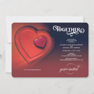 Faire-part Ensemble, Deux Coeurs, Fiançailles rouge