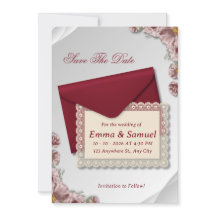 Enveloppe Bourgogne & Fleurs en Dentelle Blanche S