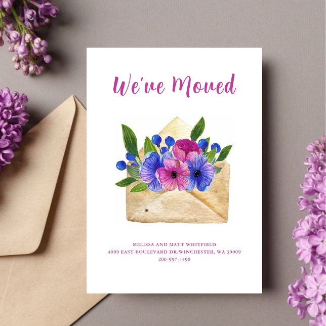 Faire-part Enveloppe florale aquarelle l Nous avons déménagé  (Créateur téléchargé)