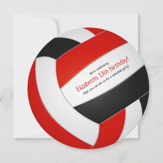 Faire-part Équipe noire rouge couleurs volley-ball (Devant)
