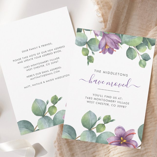 Faire-part Eucalyptus Floral Nous avons déplacé la verdure (Eucalyptus Watercolor We’ve Moved Greenery Moving Announcement)