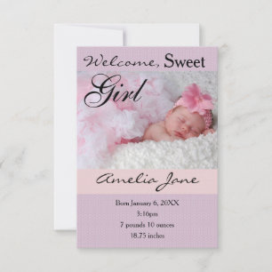 Faire-part Faire annonce de naissance fille 3x5 rose violet