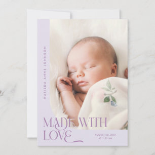 Faire-part Fait Avec Amour Lilac Photo Naissance