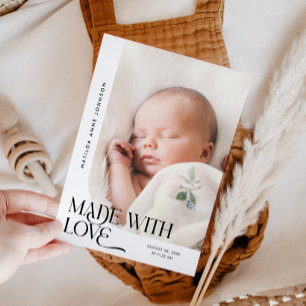 Faire-part Fait Avec Amour Photo Blanche Naissance