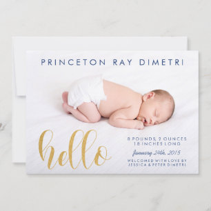 Faire-part Faux Or Annonce De Naissance Moderne Hello