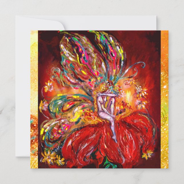 Faire-part FÉE EN ROUGE ,glace métallisé ,jaune  vert (Devant)