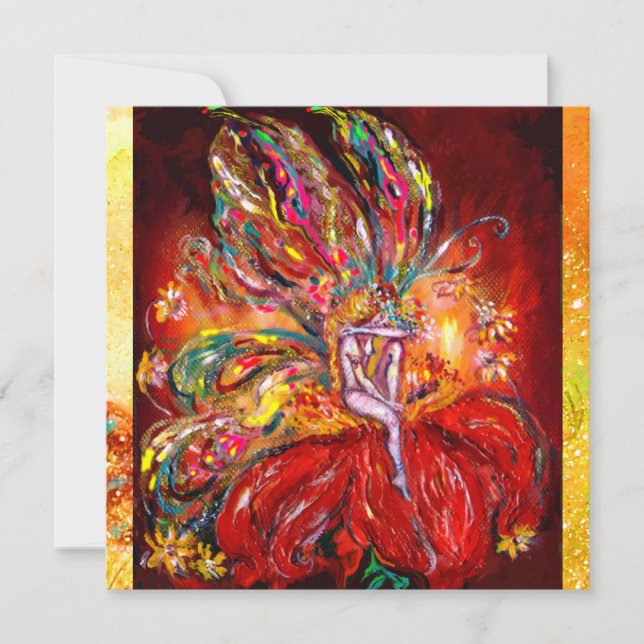 Faire-part FÉE EN ROUGE ,métallic glace ,jaune  vert (Devant)