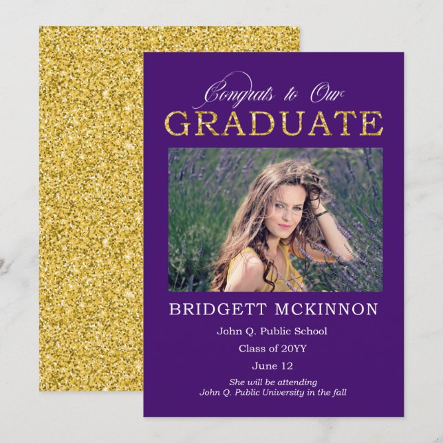 Faire-part Félicitations à nos diplômés Faux Gold Parties sci (Devant / Derrière)