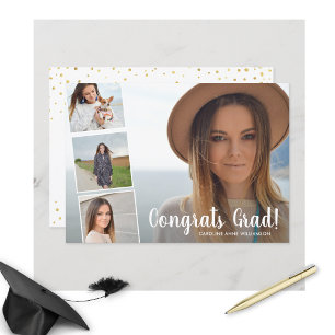 Faire-part Félicitations Grad, Collage photo Gold Graduation 