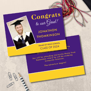 Faire-part Félicitations Grad Photo violet jaune 2025 Graduat