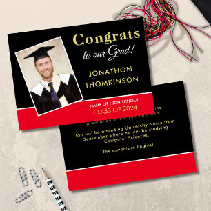 Faire-part Félicitations Grand Photo Gold Black Red 2024 Grad