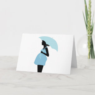 Faire-part Femme enceinte avec Polka Dot Parapluie Baby Blue
