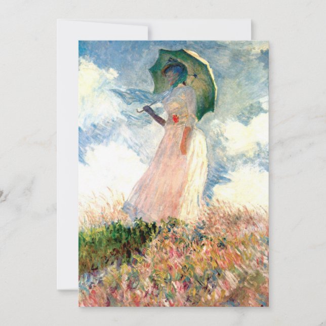 Faire-part Femme Monet avec un parasol face à gauche (Devant)