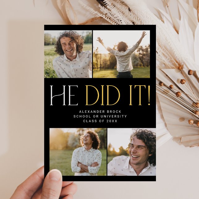 Faire-part Fete Black Gold moderne Il L'A Fait Photo Graduati (Créateur téléchargé)