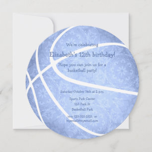 Faire-part fête d'anniversaire de basket-ball bleu clair