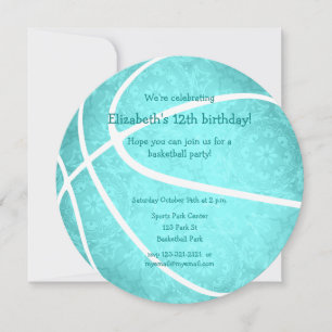 Faire-part fête d'anniversaire de basket-ball turquoise