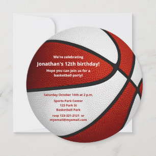 Faire-part fête d'anniversaire de basket blanc rouge