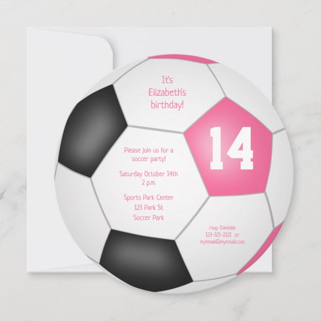 Faire-part fête d'anniversaire de football noir rose (Devant)