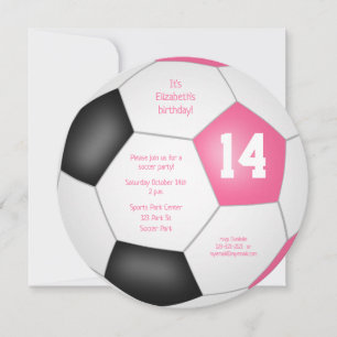 Faire-part fête d'anniversaire de football noir rose