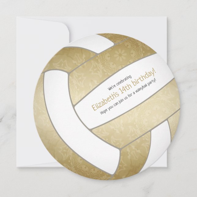 Faire-part fête d'anniversaire de golden girly volleyball (Devant)