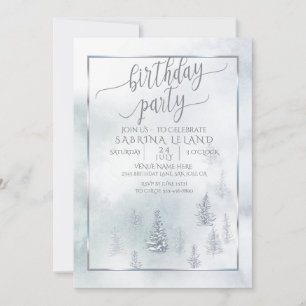 Faire-part Fête d'anniversaire Silver Blue Winter Wonderlan