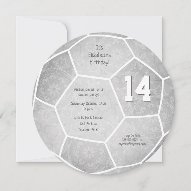 Faire-part fête d'anniversaire sur le thème du football fémin (Devant)