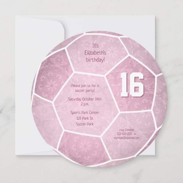 Faire-part fête d'anniversaire sur le thème du football rose  (Devant)