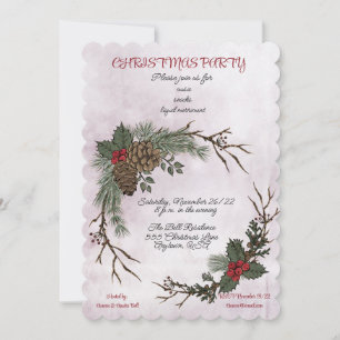Faire-part Fête de Noël Watercolor Pine Cone Wreath