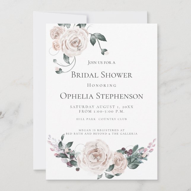 Faire-part Fête des mariées | Aquarelle Dusty Rose (Devant)