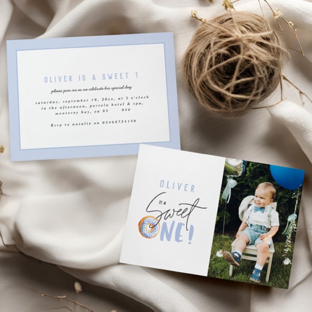 Faire-part Fête photo de 1er anniversaire de Donut sweet (Créateur téléchargé)