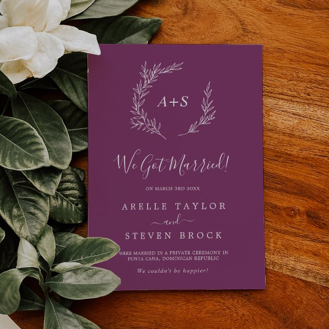 Faire-part Feuille minimale | Berry Purple Elopement Faire-pa (Créateur téléchargé)