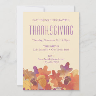 Faire-part Feuilles de chêne et Thanksgiving d'Acorn en viole
